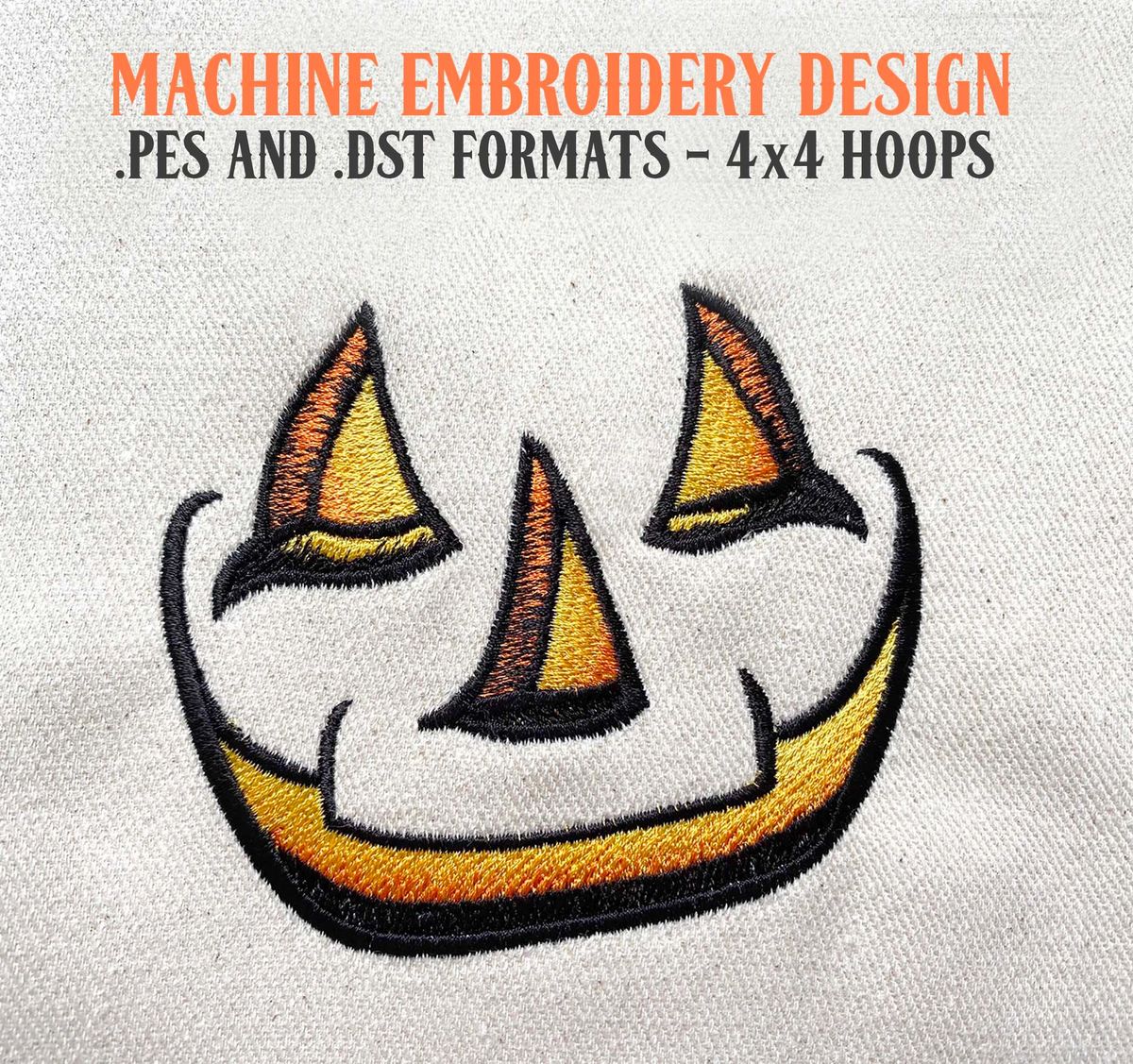 Smiling Jack O' Lantern Face Machine Embroidery Design 4x4 Size